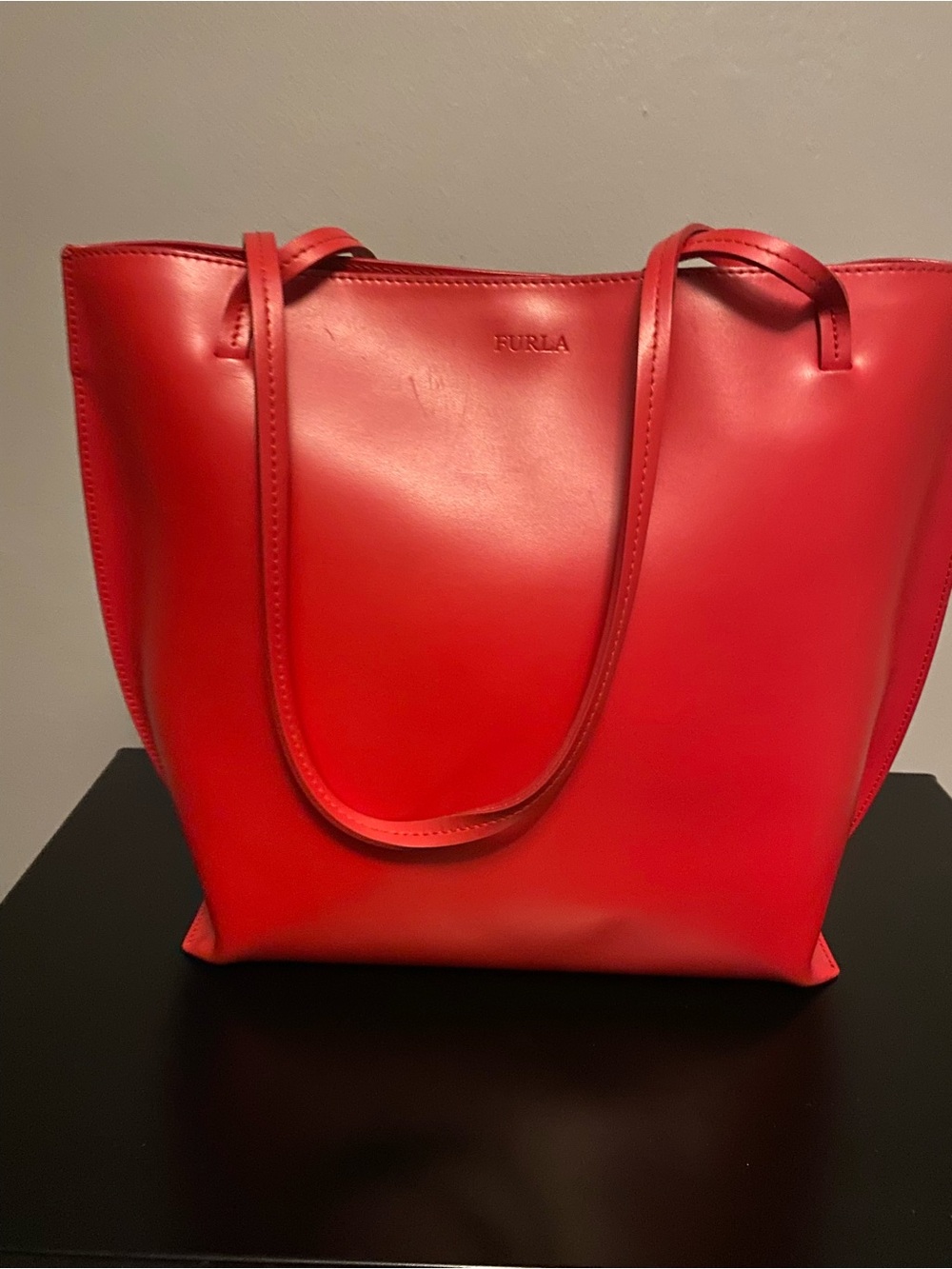 Furla Bright Red Leather Handbag with Embossed Logo